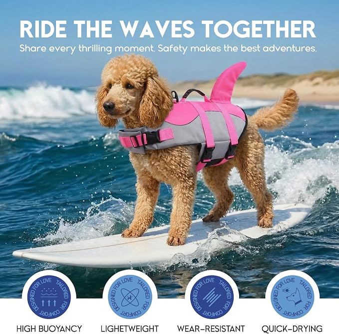 ASENKU Dog Life Jacket - Pet Safety Vest for Swimming & Boating, Shark Life Jacket with Floatation, Dog Lifesavers Swimsuits for Small Medium Large Dogs (Pink, M)