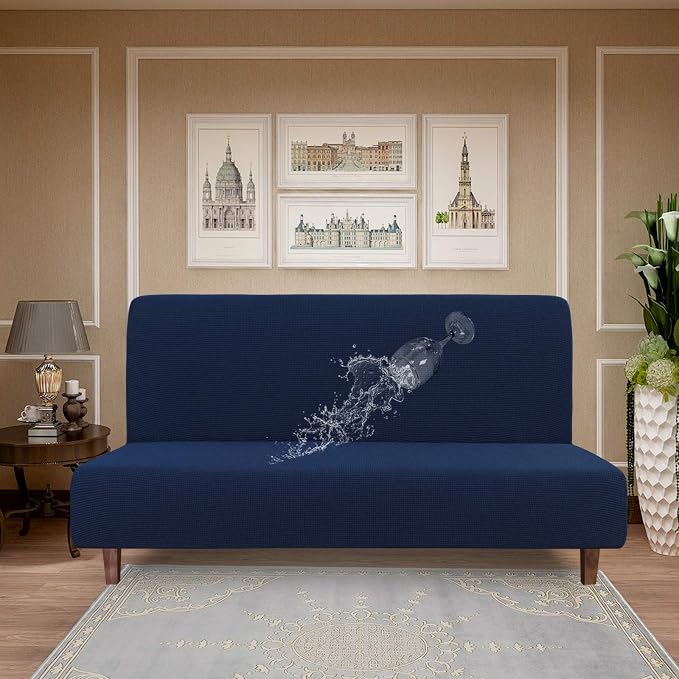 Easy-Going 100% Waterproof Futon Cover, Stretch Futon Slipcover Medium | Dual Waterproof Armless Futon Couch Cover, Leakproof Sofa Bed Furniture Protector for Kids Pets Dog Cat, Navy