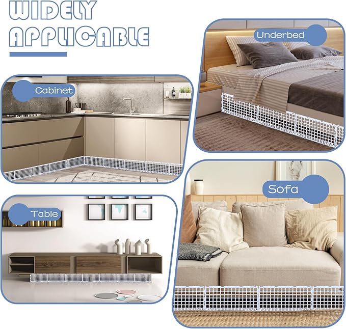 12 Pcs Under Couch Blocker for Bed Adjustable Furniture Plastic | Under Bed Blocker with 30 Ties White Couch Barriers for Dogs Pets Cats (Style3)