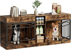 GarveeHome Dog Crate Furniture for 2 Dogs, Dog Kennel Indoor with Storage and Feeding Bowls, Double Dog Crate TV Stand for Small Medium Dogs, Brown