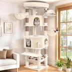 Cat Tree, 81.1" Skyward Corner Cat Tower for Large Cats VCT031MJ | Space-Smart Cat Furniture with Diamond Hideout, Grand Platform, Firm Base, 3 Soft Hammock & Pet Relax Station, Beige