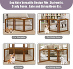 LZRS 3-Panel Freestanding Foldable Wooden Dog Gate –Solid Wood & Steel Wire Chew-Resistant Indoor Safety Pet Fence for Doorways & Stairs, Ideal for Small to Medium Dogs & Puppies, Cherry