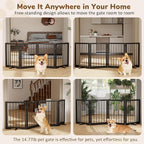 Free Standing Dog Gate Indoor, Foldable Dog Gate for Doorways Stairs | 4-Panel Freestanding Pet Gate with Support Feet for Stability, Folding Puppy Gate Easy to Move, Doggy Gate 72"x24", Black