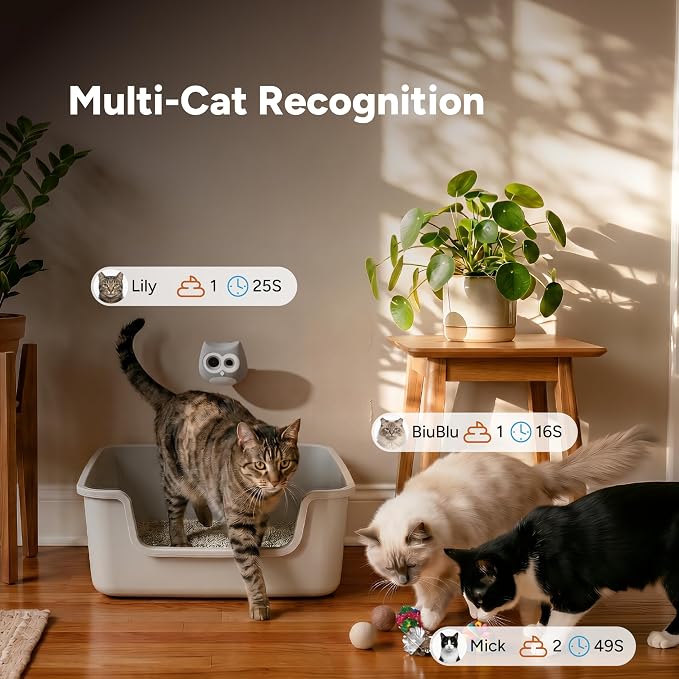 LitterLens Cat Litter Box Camera with App, AI Health Monitoring & Alerts, Track Urination & Stool, Multi-Cat Recognition, Works with Every Litter Box, Pet Health Monitor (Gray)