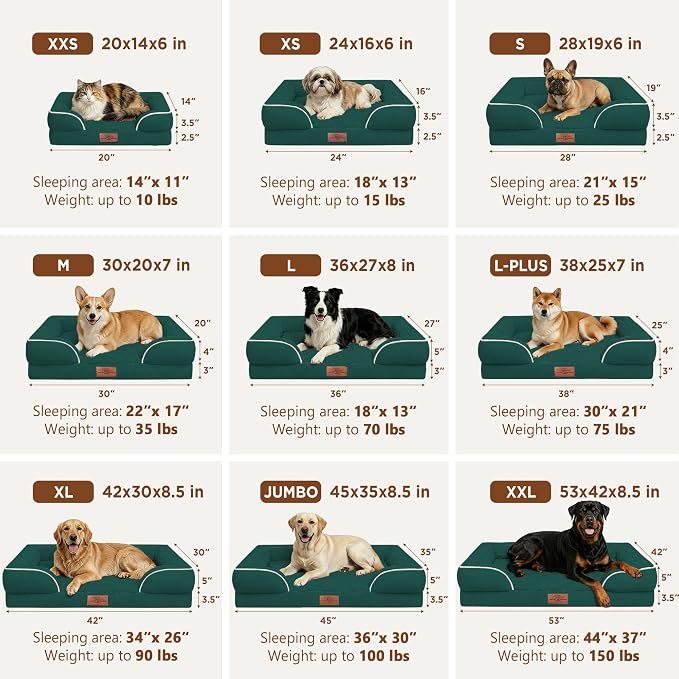 Comfort Expression Orthopedic Dog Bed for Extra Large Dogs with Bolster | Waterproof Dog Couch Bed with Washable Cover & Non-Slip Bottom, Supportive Egg Crate Foam XL Pet Bed, 42x30 Inch