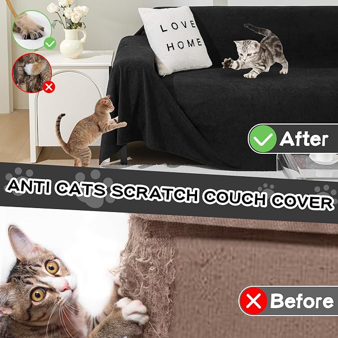 Couch Cover Washable for 2 Cushion Sofa, Cat Scratch Proof Furniture Protector Love Seat L Shape Couch Covers Soft Sectional Sofa Cover for Dogs Pets, 71" x 118", Black