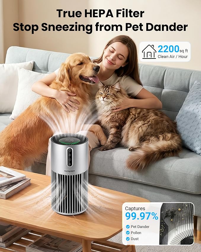 Air Purifiers for Home Pets | Smart HEPA Pet Air Purifier for Bedroom, Smart WiFi 2200 Sq.Ft, Alexa Control, Washable Filter for Smoke Dust Odor