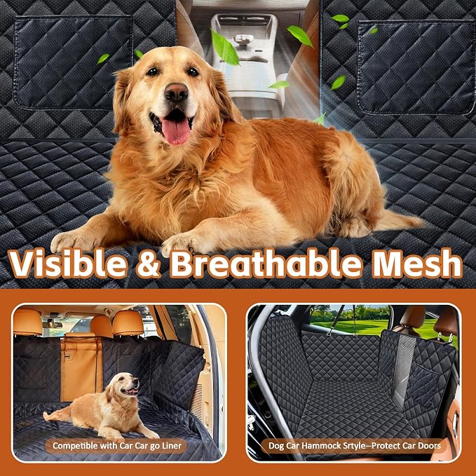JSTHT Dog Car Seat Cover for Pets Back Seat Extender | Hard Bottom Car Seat Cover Support 420lbs, 100% Waterproof, Scratch Proof, Dog Hammock for Car SUV and Truck, Universal