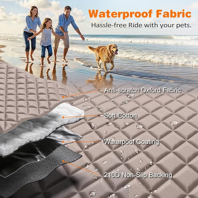 URPOWER 4 in 1 Dog Car Seat Cover for Back Seat, Waterproof Hammock | Mesh Window, Side Flaps, 600D Oxford, Scratch Resistant, Non-Slip, Easy Install, Machine Washable, Dog Seat Belt Included