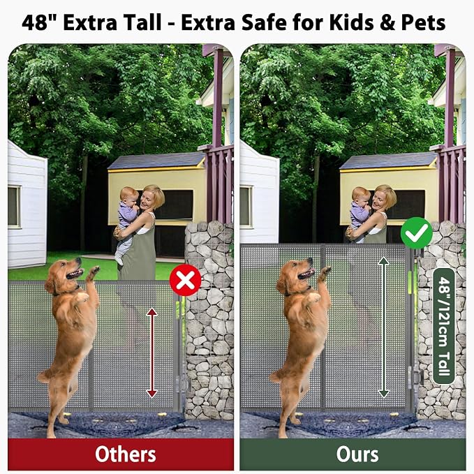 200" Extra Long Baby Gate Retractable Dog Gate for Outdoor/Indoor | 16ft Retractable Baby Gate Extra Wide Garage Gate, 48" Extra Tall Dog Gate Outdoor Retractable Driveway Fence Barrier, Gray