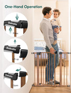 Babelio Metal Auto Close Baby Gate PressGuard P7, 29"-55" Wide Extra Wide Pet Gate for The House and Doorways, Pressure Mounted Walk Thru Child Gate with Door, Brown Wood Pattern
