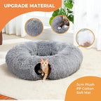 PAWZ Road Cat Tunnel Bed,Collapsible Cat Donut Tunnel with Soft Mat & Balls | 2 tunnels + soft mat form circle, with peephole & dangling balls. Plush, collapsible, Stores Easy. For small & large cats