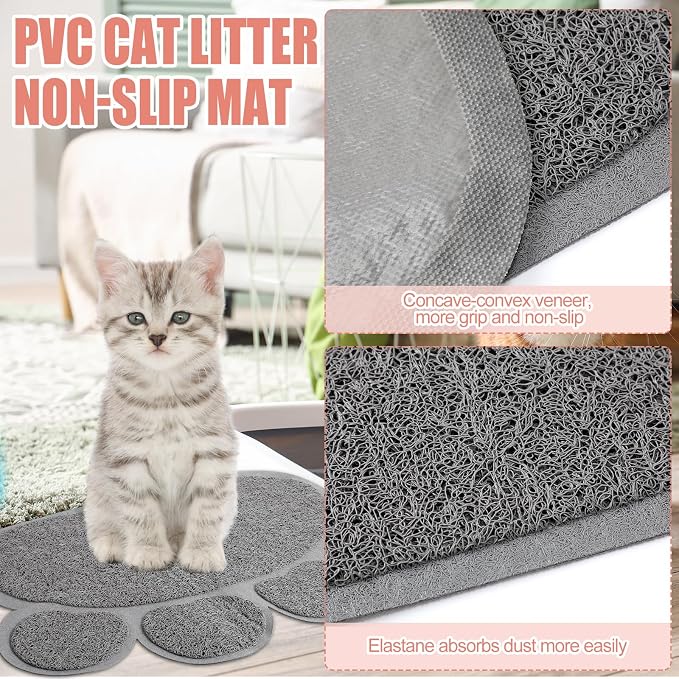 7 Pcs Small Cat Kitten Starter Kit Cat Litter Box with Shovel Paw Litter Mat Double Automatic Kitten Bowls Toy Teaser Stick Collar Essentials Kits for 1-3 Lbs Beginner(Stylish,Light Pink)