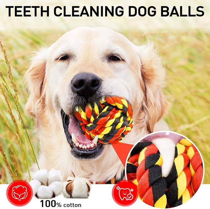 SHARLOVY Dog Toys for Aggressive Chewers, Dog Balls for Large Breeds, Heavy Duty Cotton Rope Chew Toys with Tough Twisted for Medium Breeds, 6 Pack Indestructible Chew Toys