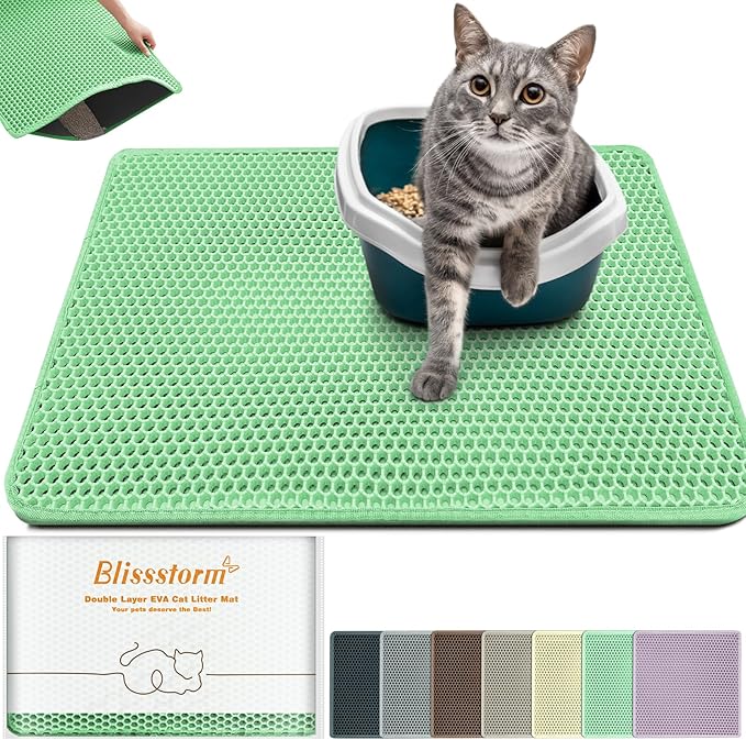 Cat Litter Mat 35"x24",Double Layer EVA Litterbox Mat Green | Extra Large Honeycomb, Waterproof & non-slip, Odor-free, easy clean, washable durable floor protector,scatter control