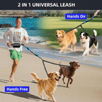 Uppetly Hands Free 2 Dog Running Leash with Waist Belt, Dual Handle Elastic Bungees Retractable Rope for Small and Medium Dogs, Reflective Stitches for Walking Hiking Biking (Small Blue, 8-25lb)