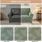 ZNSAYOTX Stretch Couch Covers for 2 Cushion Couch, 1-Piece Loveseat Covers Sofa Slipcover, Furniture Protector with Elastic Bottom for Dogs Geometrical Jacquard Fabric (Medium, Army Green)