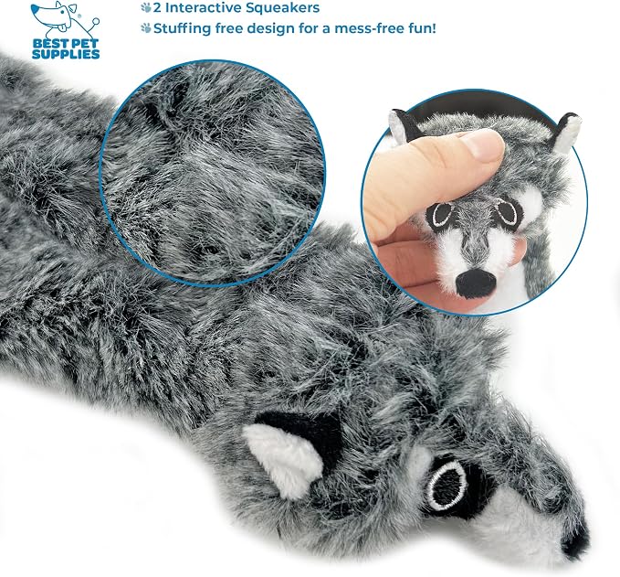 Best Pet Supplies Squeaky Dog Toys with Soft Durable Fabric for Small, Medium and Large Pets Interactive Toy for Indoor Play, Supports Active Biting and Play - Fox, Raccoon, Small