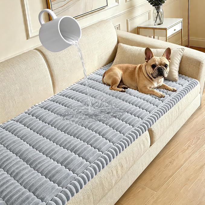 Waterproof Couch Cover for Dogs Washable,Nonslip Fuzzy Durable Pet Friendly | Soft Slipcovers for 3 Cushion Sofa Cover,Plush Thick Protector Fits Mat Bed Leather & Fabric Couches (Light Grey 27.6"x82.7")