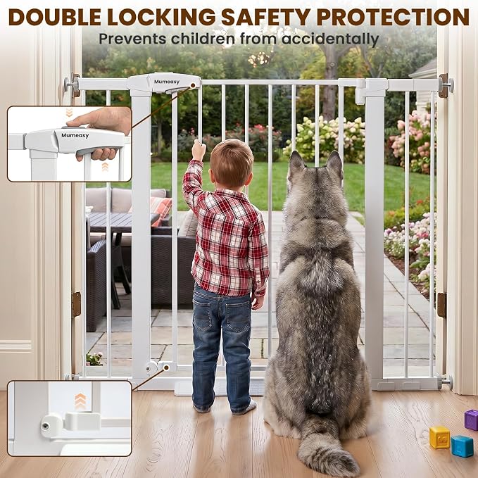 Mumeasy 36" Tall Baby Gate, Walk Through Dog Gate for Stairs & Doorways | Extra tall design, secure pet barrier, one hand operation, easy access, for dogs cats babies toddlers