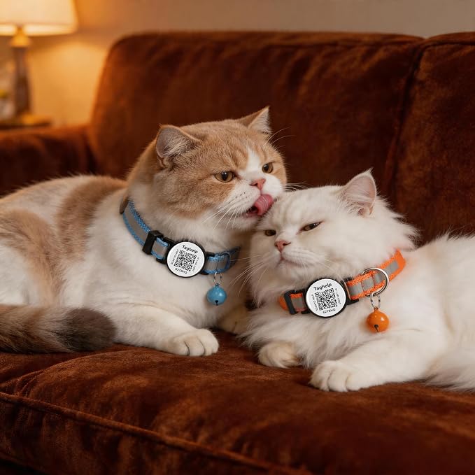 6 Pack QR Code Cat Collar - Breakaway Reflective Collars with Bell & Online ID Profile, Double Protection Set for Multiple Cats, Mixed Colors