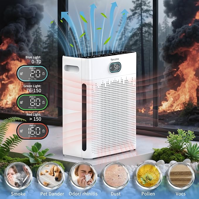 Air Purifiers for Home, HEPA Air Purifier with PM 2.5 Air Quality Monitor | Cover Up to 2200 Ft², Air Cleaner with Washable Pre-filter, Timer, Pet mode, Fragrance Sponge for Smoke, Odor, Dander(Black)