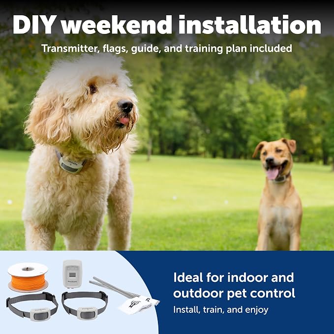 PetSafe Classic In-Ground Fence, 2 Dog, Up to 1/3 Acre | Includes 2 Collars, Tone, Vibration, & Static Correction, Waterproof, Rechargeable, Expandable Up To 5 Acres