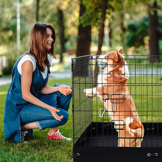 VEVOR Dog Playpen, 4 Pcs 24 x 36 in Panels Foldable Metal Pet Exercise Pen, Dog Fence Indoor and Outdoor Pen with Door, Top Cover, and Bottom Pad, Pet Playpen for Dogs, Cats and Other Small Animals