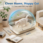 Qiuma Stainless Steel Cat Litter Box with Low Entry, Metal Kitty Litter Box for Senior or Injured Cats, Odor-Free, Non-Stick, Easy to Clean, 19.5"x13.6"x5.9", Litter Pan for Big and Small Cats