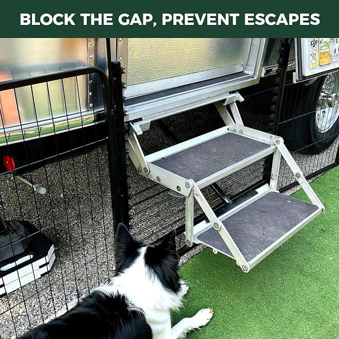 FXW Rollick Dog Playpen with RV Step Grid, 40" H, 16 Panels | Heavy-Duty & Easy setup Play Area, Helps Close Stair Gaps, Fits 32" RV Step Opening, For Medium & Large Dogs, Patented