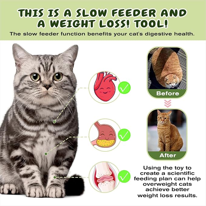 KADTC L, 2-in-1, Cat Puzzle Toy, Foraging Ball & Treat Maze for Indoor Cats | Every mealtime, pawing, batting, digging out kibble slows gobbling, curbs scarf-and-barf, burns extra energy, fights boredom.