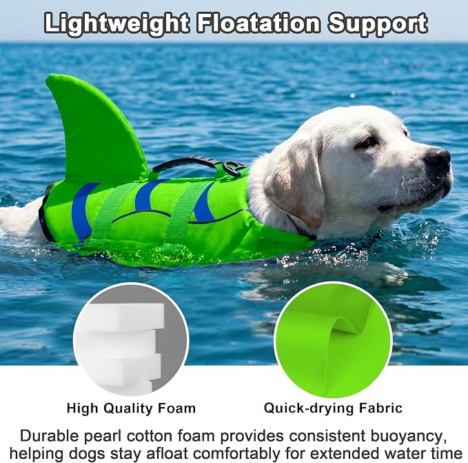 Fragralley Shark Fin Dog Life Jacket, High Buoyancy with Tear-Resistant Nylon of Dog Swim Vest, Pet Life Preserver for Small Medium Large Dogs, Puppy Float Vest for Swimming and Boating