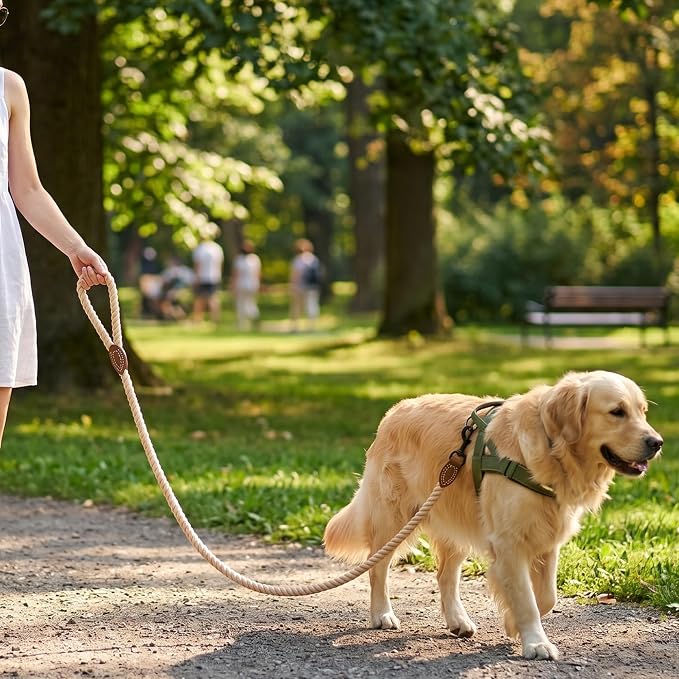 Mile High Life Dog Leash Braided Cotton Rope with Leather-Reinforced Ends | Rust-proof 360° swivel clasp, Heavy-duty for medium/large dogs. Great for weddings, daily walks (4 FT, 1/2", Light Brown)