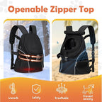 WOYYHO Pet Dog Carrier Backpack with Windows, Ventilated Small Dog Backpack | Breathable Top & Side Windows, Safety Belt, Storage Pockets, Small Dog Front Backpack, for Travel Hiking Outdoor, Black2.0, L