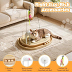 Cat Scratcher, Sisal Scratching Pad Kitten Cat Ball Track Toy | 3 Spring Plush Toys for Chasing Hunting Exercise, Round Wooden Non-Slip Cat Scratchers for Indoor