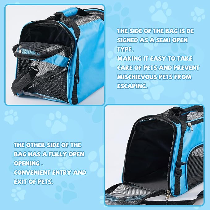 Sweetude 4 Pcs Cat Carrier Soft-Sided Pet Carrying Bag for Cat Under 13 Lbs, 16.9 x 11x 7.5 Inch, Portable Foldable Comfortable Bag for Small Pet Travel(Rose Red, Blue)