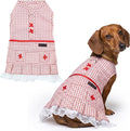 Parisian Pet Summer Dog Dress - Gingham Clothes for Large Dogs Girl - Countryside Pet Dress - Elegant Red Dog Outfit - Lightweight Puppy Clothes - Stylish Breathable Female Dresses for Dogs