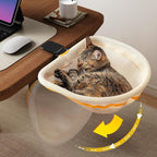 JUNSPOW Cat Desk Bed One-Click Folding, Maximum Holds 40lb, Cream Mesh | Sunken Design & Space-Saving Semi-Circular Cat Bed, Mesh Cover Material, Suitable for Various Desktops