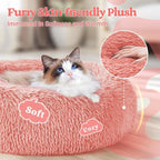 rabbitgoo Calming Cat Beds for Indoor Cats, 20 inches, Pink | Soft Warm Donut, Fluffy Faux Fur, Supportive Raised Rim, Anti-slip, Machine Washable, Up to 15lbs Kittens & Small Cats