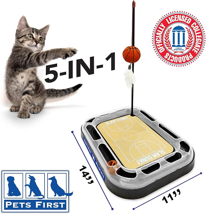 Cat Scratch Toy NCAA Kentucky Wildcats Reversible Basketball Court Felt/Cardboard Cat Scratcher Toy. Interactive Cat Ball Bell in Tracks. 6-in-1 CAT Toy: Cat Wand Poll, Catnip-Filled Plush Basketball