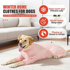 Dog Fleece Pajamas Large Dog 4 Legs Winter Clothes for Dog Fit Warm Jumpsuit for Dogs (Striped Pink, Large)