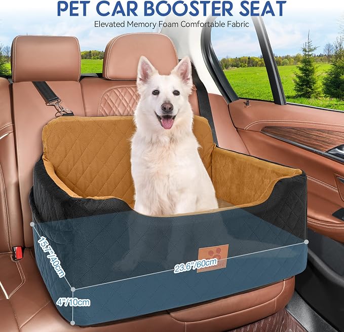 GL GLENSLAVE Dog Car Seat for Medium/Large Dogs,Pet Booster Car Seats for Under 50lbs or 2 Small Dogs, Detachable and Washable Pet Bed,Multi-Functional Travel Dog Bed(Black/Brown)