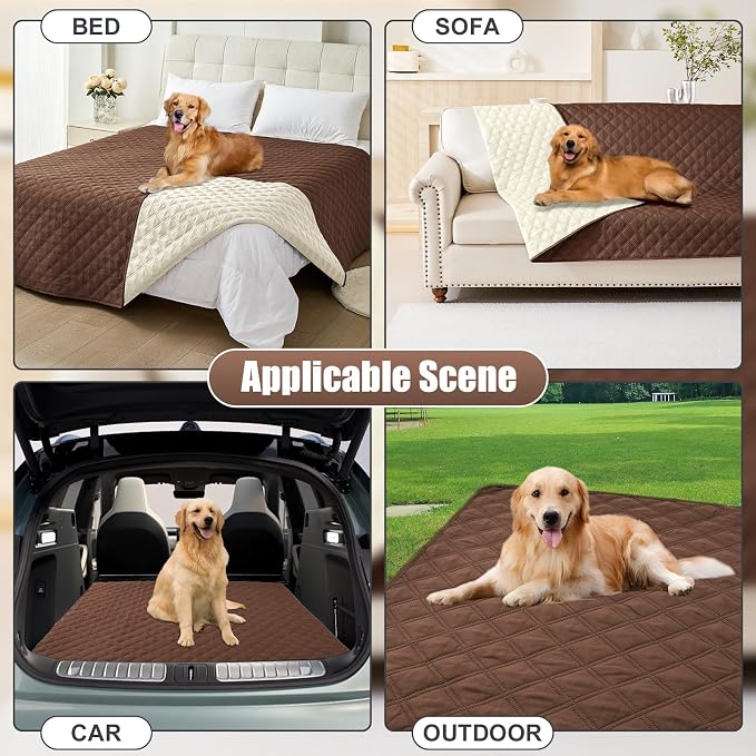 Smiry Waterproof Reversible Pet Couch Covers for Dogs | Pet Friendly, Soft Fabric, Washable Sofa Furniture Protector for Dogs Cat Kids, Checkered (68"x82", Brown/Beige)