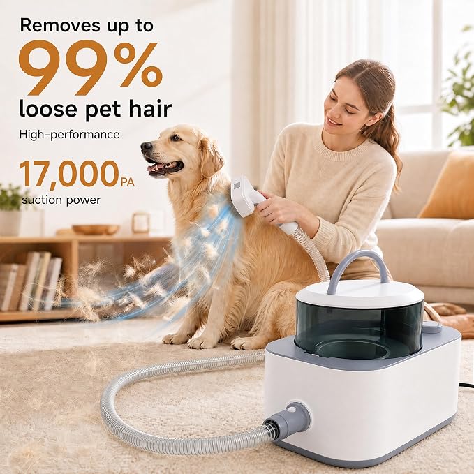 Dog Vacuum & Dryer for Dogs, 9 in 1 Dog Grooming Kit with Metal Blade Pet Clippers, Adjustable Speed and 3 Heat Settings Blower