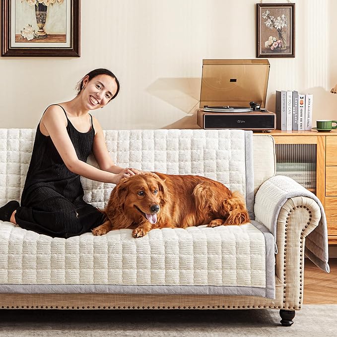 Couch Cover for Dogs Washable,Non-Slip Fuzzy Sofa Covers for Pets | Thick Soft Furniture Protector Fits Loveseat & Sectional,Against Fur&Dirt(Ivory, 1pc/36"x58"/Seat Cover)