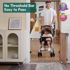 Babelio No Bottom Bar Baby Gate, 28" H x 26-43" W, Brown Wood Pattern | Easy Install| One-handed Opening| Auto-close| Drill Needed Indoor Safety Dog/Pet Gate for Stairs, Hallways & Doorways