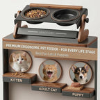 Elevated Cat Bowls 6.8oz x2, Adjustable Raised Cat Bowl Stand, Ceramic Cat Food and Water Bowl Set for Cats and Small Dogs