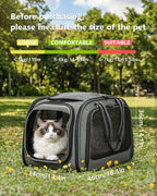 Pecute Cat Carrier with Bubble Window & Sunshade for Dogs Cats, Gray L | Dual bubble windows & top sunshade, 70% more airflow mesh, Impact-resistant stable frame, Locking zippers, Fits up to 15 lbs