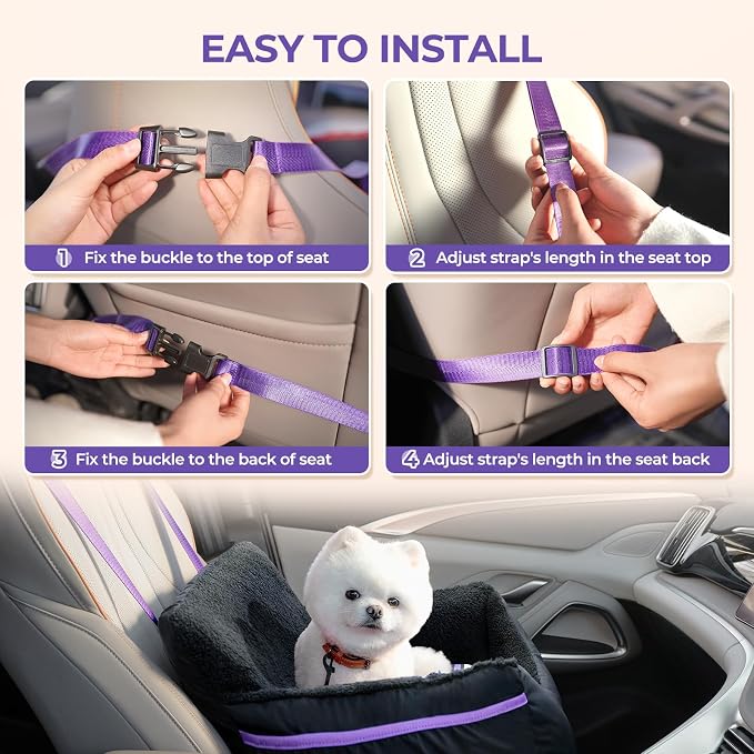 BurgeonNest Dog Car Seat for Small Dogs & Cats Under 25 lbs, Black Purple