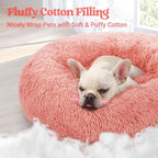 rabbitgoo Calming Cat Beds for Indoor Cats, 27 inches, Pink | Soft Warm Donut, Fluffy Faux Fur, Supportive Raised Rim, Anti-slip, Machine Washable, Up to 35lbs Pets